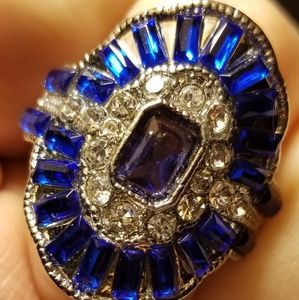 Solid Sterling Silver Blue Saphirre Statement Ring